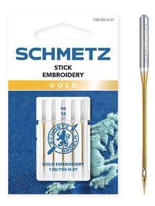 SCHMETZ Gold Titanium Embroidery Needles, Household Sewing Machine Needles (5pc pack)