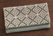 Load image into Gallery viewer, LECIEN COSMO Jizashi Counted Stitch Card Case Sewing Kit, No. 2306 Blue Flowers &amp; Lattice
