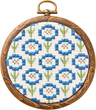Load image into Gallery viewer, LECIEN COSMO Jizashi Counted Stitch Petite Frame Decoration Sewing Kit, No. 2322 Blue Flowers