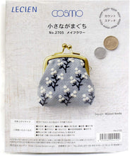 Load image into Gallery viewer, LECIEN COSMO Jizashi Counted Stitch Small Gamaguchi Kiss-lock Purse Sewing Kit, No. 2705 Mayflowers