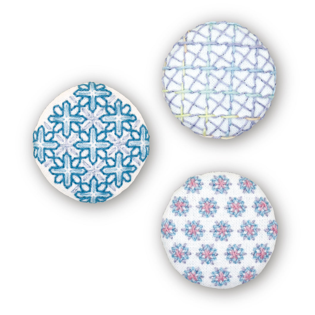 Olympus Japanese Sashiko Hitomezashi Set of 3 Button Pin Brooch Kit - Select Design