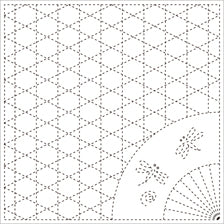 Daruma #6 #205 Yume-Fukin Sashiko Sampler  Weave, Fan and Dragonflies (White or Indigo)