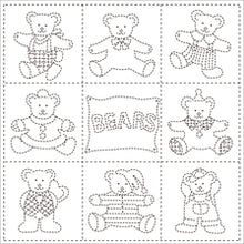 Load image into Gallery viewer, Daruma #101 Japanese Yume-Fukin Sashiko Sampler Teddy Bears (White)