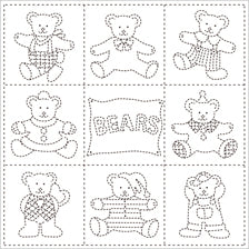 Daruma #101 Japanese Yume-Fukin Sashiko Sampler Teddy Bears (White)