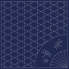 Load image into Gallery viewer, Daruma #6 #205 Yume-Fukin Sashiko Sampler  Weave, Fan and Dragonflies (White or Indigo)