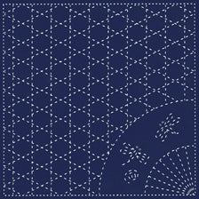 Daruma #6 #205 Yume-Fukin Sashiko Sampler  Weave, Fan and Dragonflies (White or Indigo)