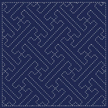 Load image into Gallery viewer, Daruma #210 Japanese Yume-Fukin Sashiko Sampler - Key Maze (Indigo)