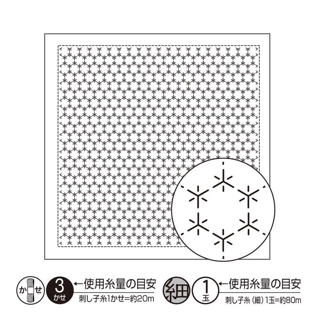 Olympus #H-1019, #2019 and #H-8019 Japanese Sashiko Hitomezashi, Hana-Fukin Sashiko Sampler - Square Turtle Tie (White, Indigo and Uguisu Green)