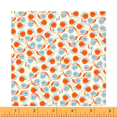 Heather Ross 20th Anniversary, Snails in Orange, per half-yard