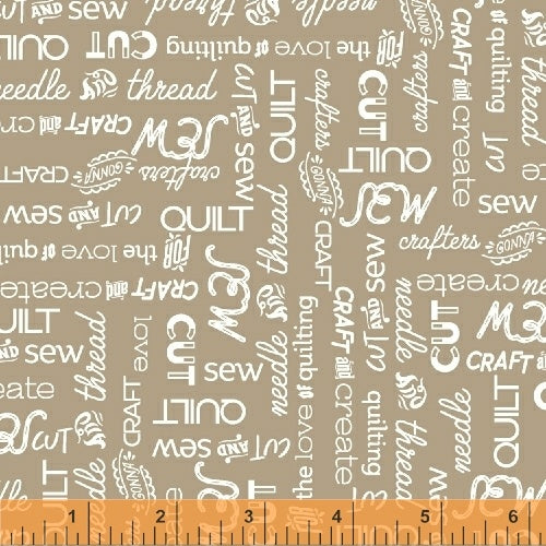 Crafters Gonna Craft, Craft Words - Tan, per half-yard