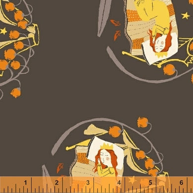Far Far Away 2, Sleeping Beauty in Charcoal, by Heather Ross for Windham Fabrics, per half-yard