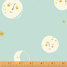 Load image into Gallery viewer, Far Far Away 2, Moons in Aqua, by Heather Ross for Windham Fabrics, 1 yard 14&quot; (LAST PIECE)