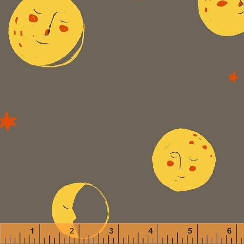 Far Far Away 2, Moons in Charcoal, by Heather Ross for Windham Fabrics, per half-yard