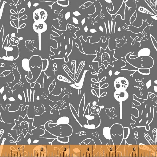 Dream, It's A Jungle Out There in Charcoal, Windham Fabrics, per half yard