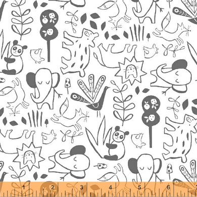 *Closeout Sale* Dream, It's A Jungle Out There in White, Windham Fabrics, per half yard