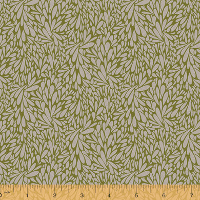 Solstice, Leafy - Olive by Sally Kelly, per half-yard