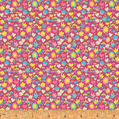 Solstice, Buttercup - Fuchsia by Sally Kelly, per half-yard