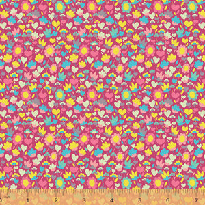 Solstice, Buttercup - Fuchsia by Sally Kelly, per half-yard