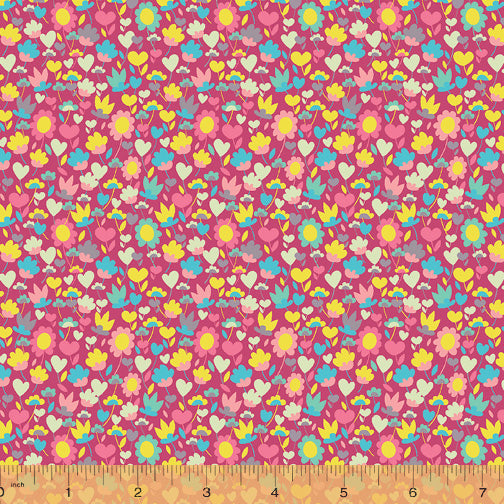 Solstice, Buttercup - Fuchsia by Sally Kelly, per half-yard