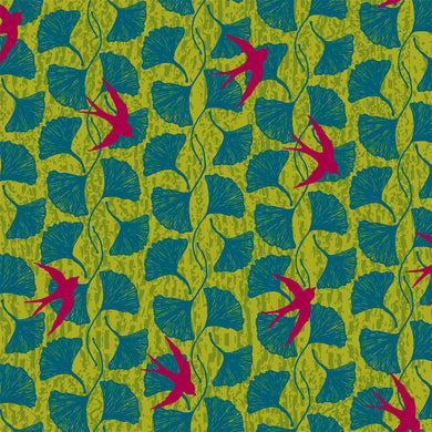 *Closeout Sale* Norma Rose, Songbirds in Acid Green by Natalie Barnes, per half-yard