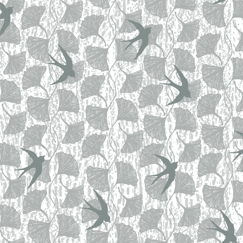 Norma Rose, Songbirds in Grey by Natalie Barnes, per half-yard