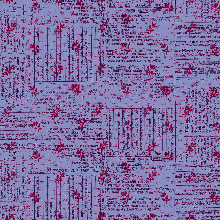 Norma Rose, Recipe Cards in Lavender by Natalie Barnes, per half-yard