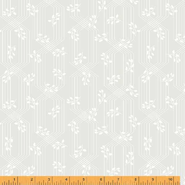 Crystal, Lattice Leaves in White on White by Whistler Studios for Windham Fabrics, per half-yard