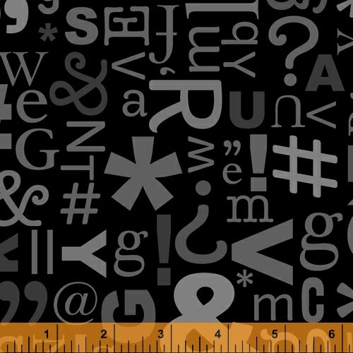 Typecast, Glyphs in Grey, Windham Fabrics, per half yard