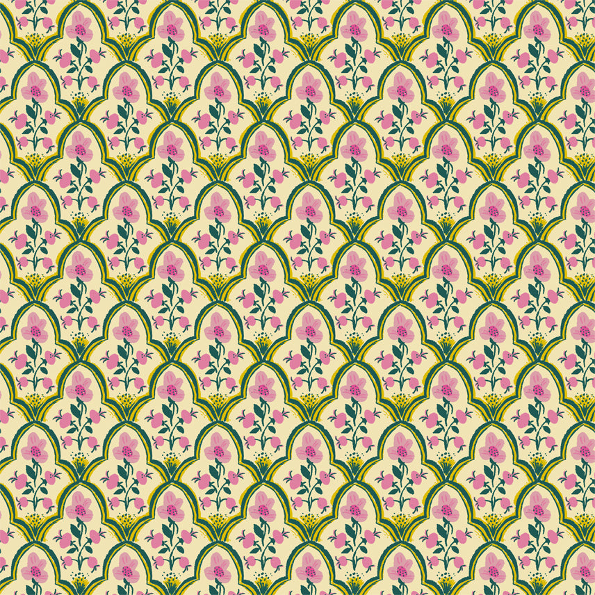 Malibu, Wood Block Lawn in Pink, Windham Fabrics, per half-yard