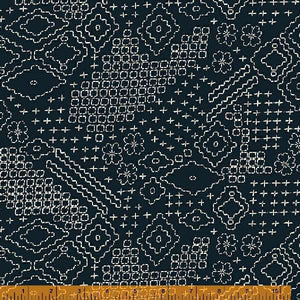 Indigo Stitches, Sashiko Sampler in Indigo by Whistler Studios for Windham Fabrics, per half-yard
