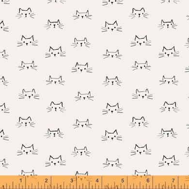 Mod Cats, Cat Faces in Ivory, per half-yard