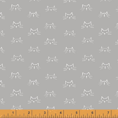 Mod Cats, Cat Faces in Grey, per half-yard