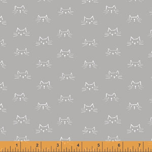 Mod Cats, Cat Faces in Grey, per half-yard