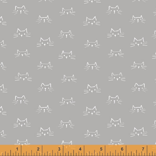 *Closeout Sale* Mod Cats, Cat Faces in Grey, per half-yard