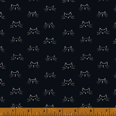 Mod Cats, Cat Faces in Soft Black, per half-yard