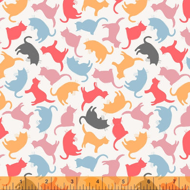 Mod Cats, Kitty Silhouettes in Ivory, per half-yard