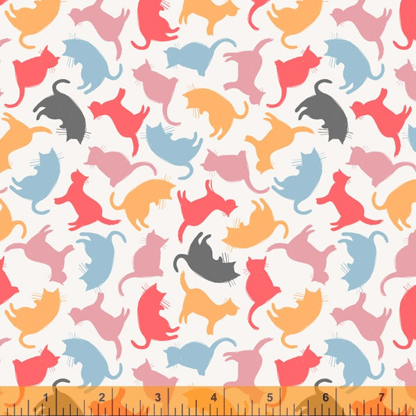 *Closeout Sale* Mod Cats, Kitty Silhouettes in Ivory, per half-yard