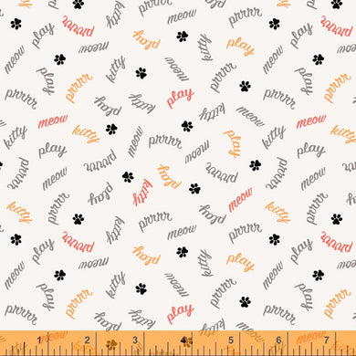 Mod Cats, Play Words in Ivory, per half-yard