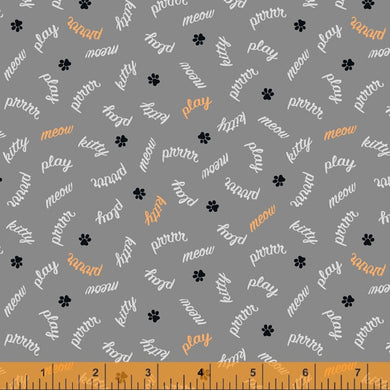 Mod Cats, Play Words in Grey, per half-yard