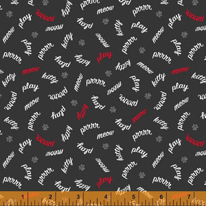 Mod Cats, Play Words in Black, per half-yard