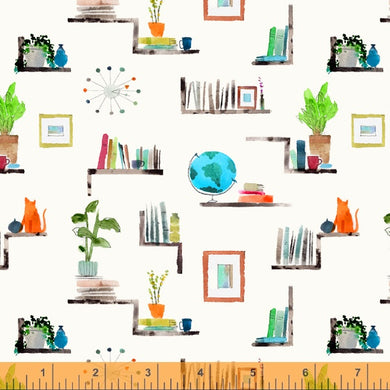 Read, Bookshelf in Ivory, per half-yard
