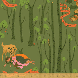 Far Far Away 3, Snow White in Dark Green, by Heather Ross for Windham Fabrics, per half-yard