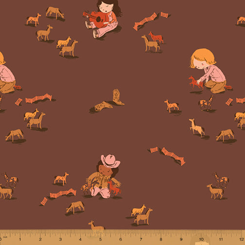 Far Far Away 3, Play Horses in Cocoa, by Heather Ross for Windham Fabrics, per half-yard