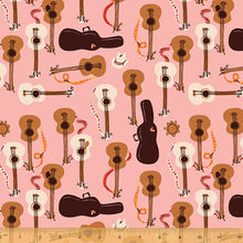 Load image into Gallery viewer, Far Far Away 3, Guitars in Pink, by Heather Ross for Windham Fabrics, per half-yard