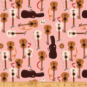 Far Far Away 3, Guitars in Pink, by Heather Ross for Windham Fabrics, per half-yard