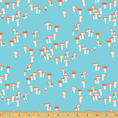 Far Far Away 3, Mushrooms in Blue, by Heather Ross for Windham Fabrics, per half-yard