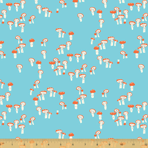 Far Far Away 3, Mushrooms in Blue, by Heather Ross for Windham Fabrics, per half-yard