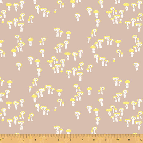 Far Far Away 3, Mushrooms in Taupe, by Heather Ross for Windham Fabrics, per half-yard