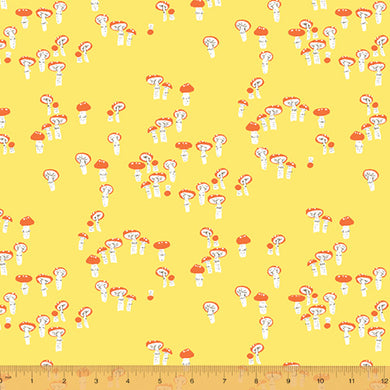 Far Far Away 3, Mushrooms in Yellow, by Heather Ross for Windham Fabrics, per half-yard