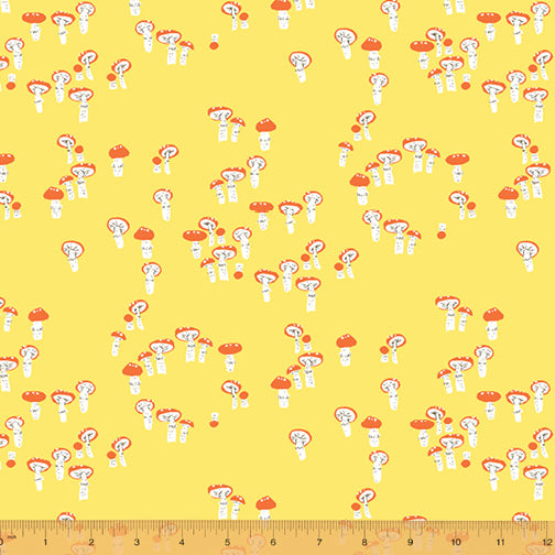Far Far Away 3, Mushrooms in Yellow, by Heather Ross for Windham Fabrics, per half-yard